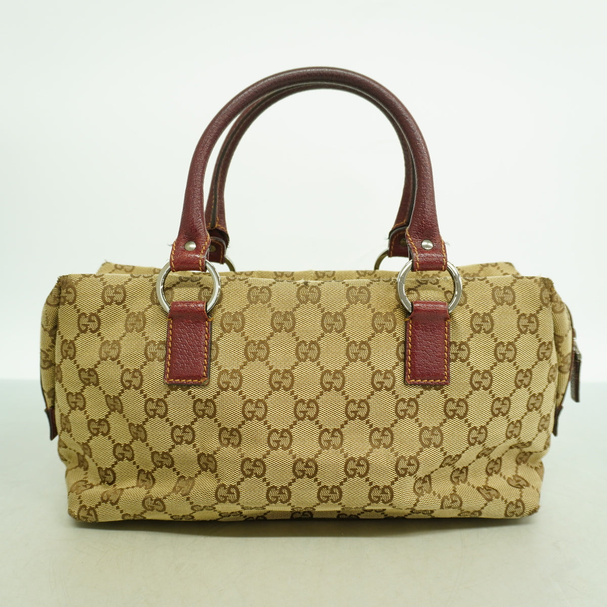 【6ib2546】グッチ ハンドバッグ GGキャンバス 113009 キャンバス ベージュ ボルドー シルバー金具【中古】レディース