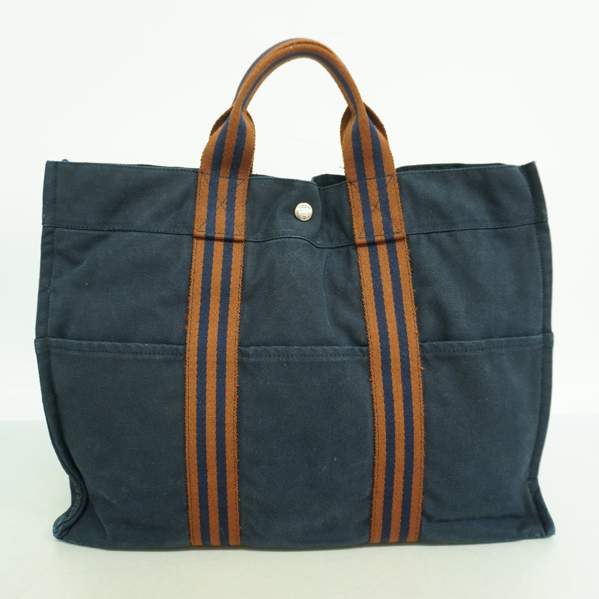 【6ib2642】エルメス トートバッグ フールトゥMM キャンバス ネイビー シルバー金具【中古】メンズ レディース ユニセックス