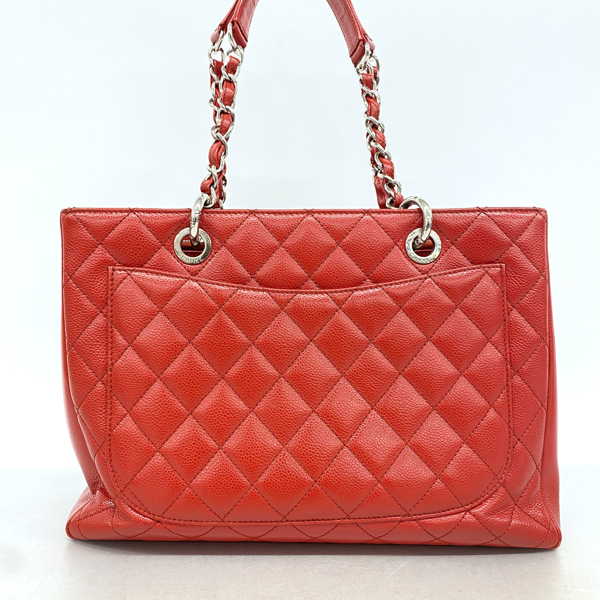 【6ib2745】シャネル チェーントート マトラッセ キャビアスキン レッド シルバー金具【中古】レディース
