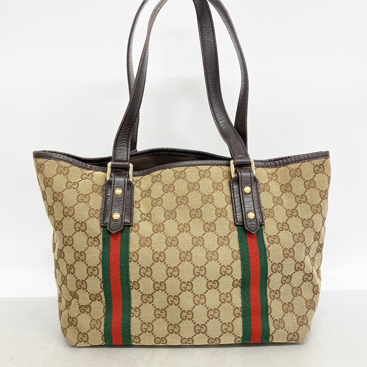 【6ib2984】グッチ トートバッグ GGキャンバス/シェリーライン 137396 キャンバス ベージュ ブラウン ゴールド金具【中古】レディース