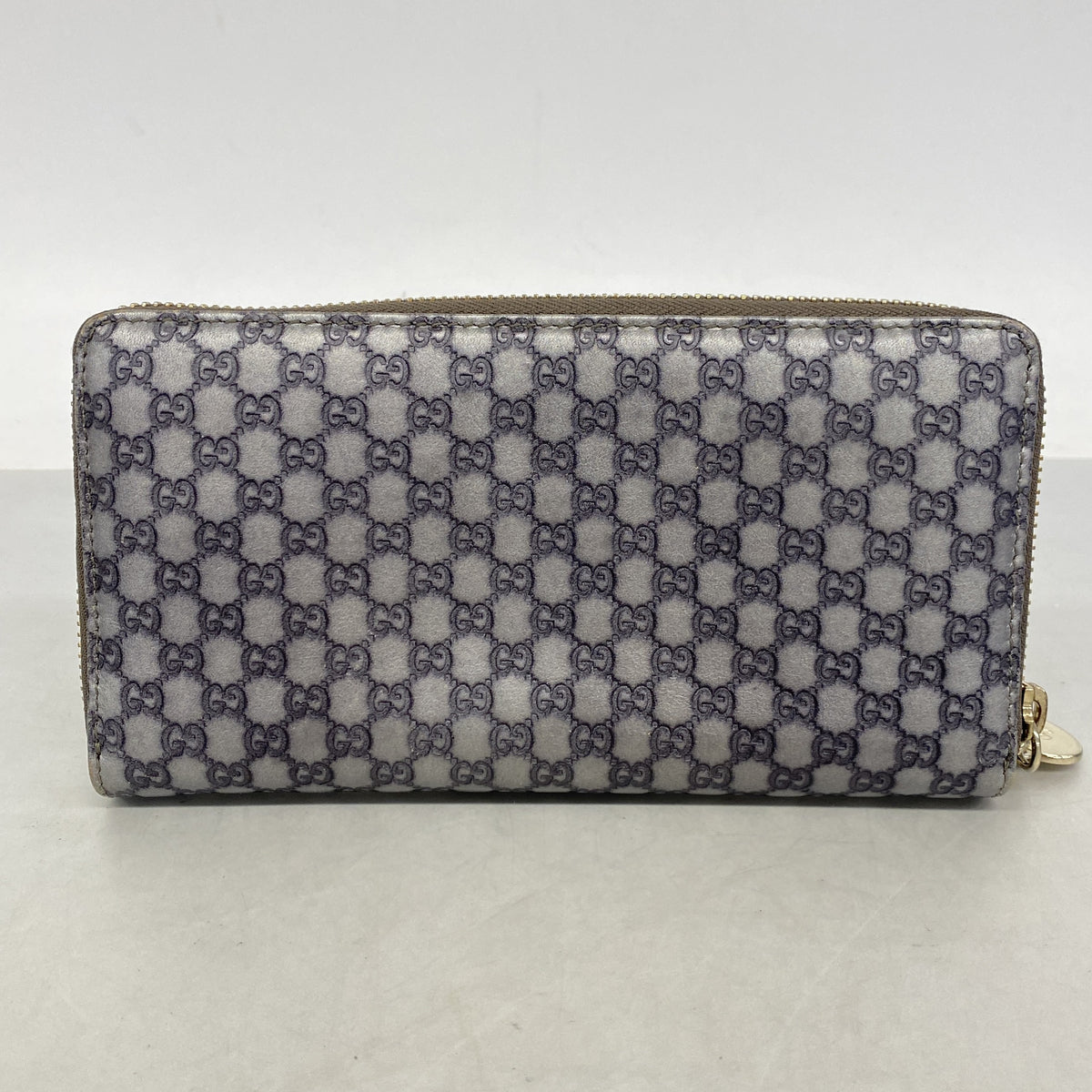 【6ic3326】グッチ 長財布 マイクログッチシマ 278566 レザー シルバー シャンパンゴールド金具【中古】レディース