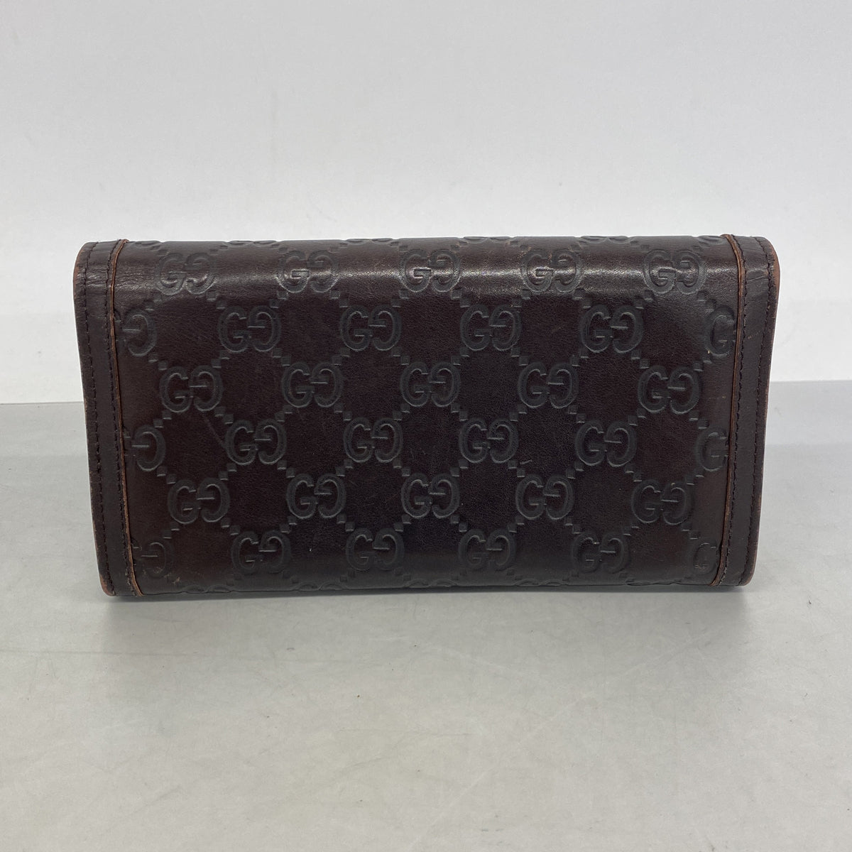 【6ic3398】グッチ 長財布 グッチシマ 282434 レザー ダークブラウン ゴールド金具【中古】レディース