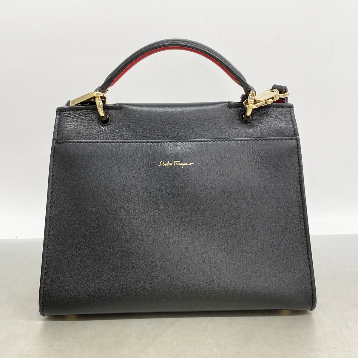 【6ic3935】サルヴァトーレフェラガモ ハンドバッグ ジェットセット レザー ブラック レッド シャンパンゴールド金具 2wayバッグ【中古】レディース