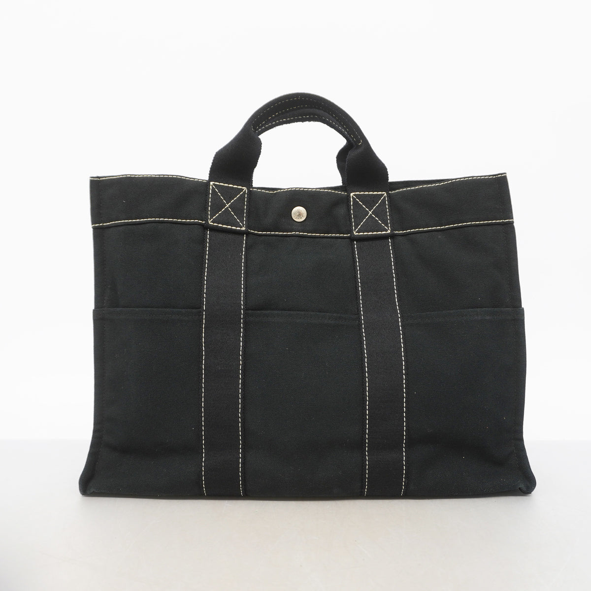 【6id4966】エルメス トートバッグ ドーヴィルMM キャンバス ブラック シルバー金具【中古】メンズ レディース ユニセックス