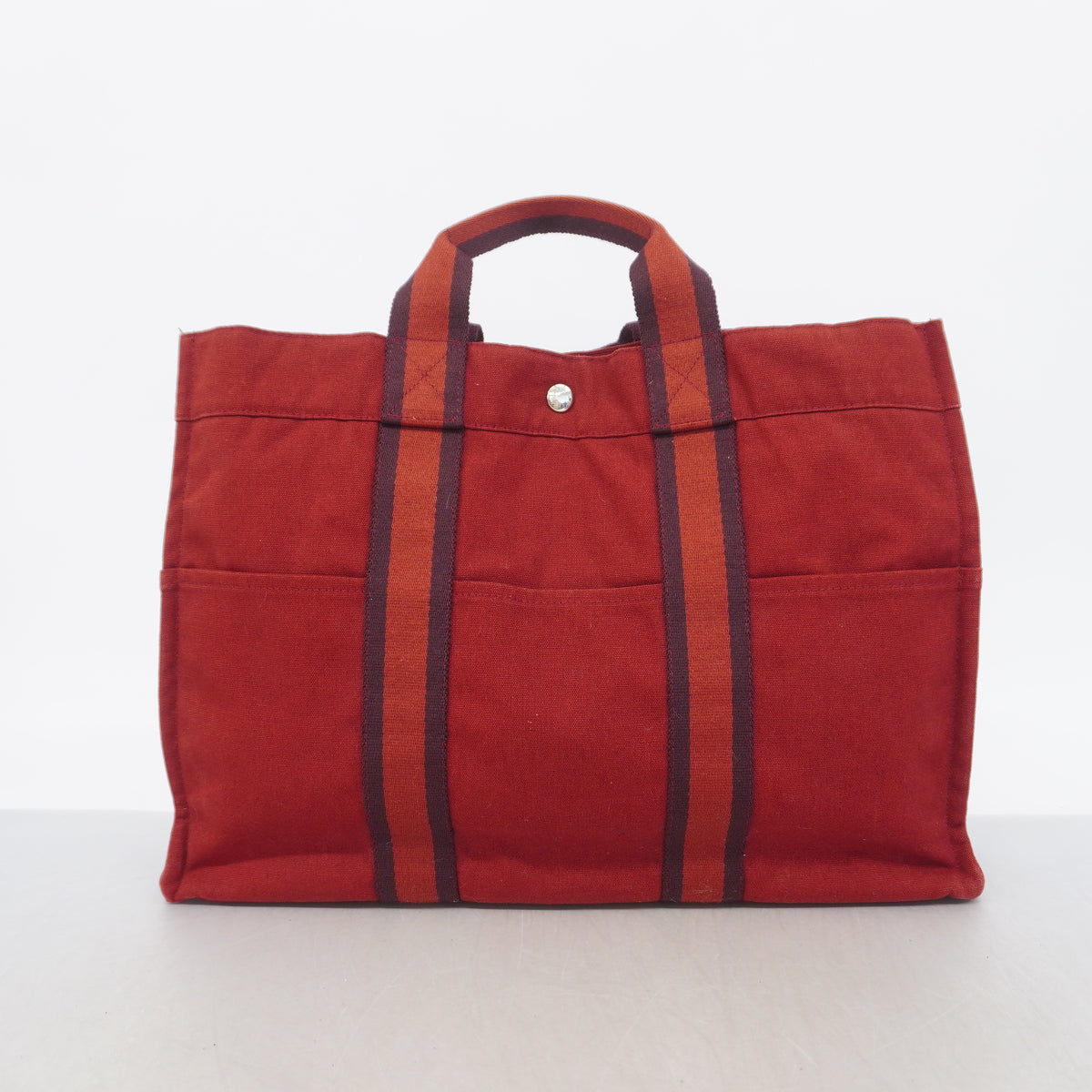 【6id5054】エルメス トートバッグ フールトゥMM キャンバス レッド シルバー金具【中古】メンズ レディース ユニセックス
