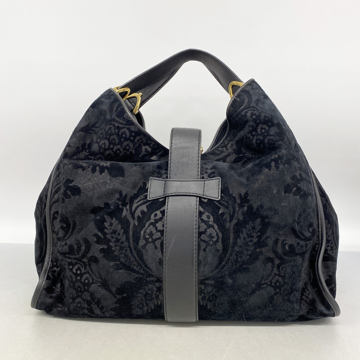 【6id5083】グッチ ハンドバッグ 296855 スウェード ブラック ゴールド金具【中古】レディース
