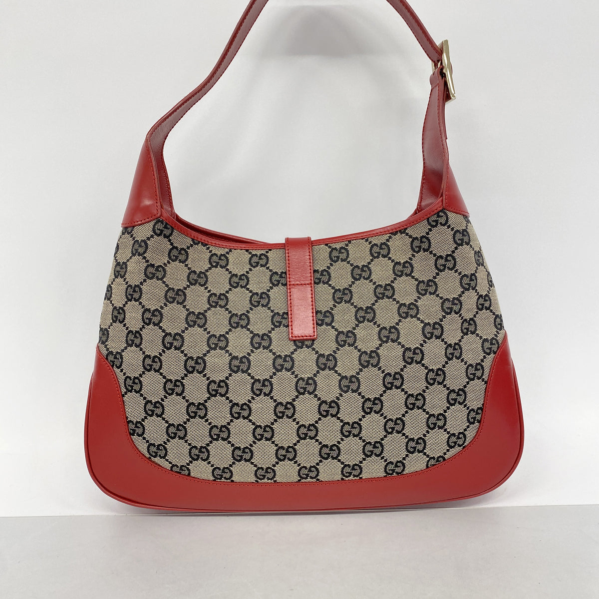 【6id5136】グッチ ショルダーバッグ GGキャンバス/ジャッキー 001 3306 キャンバス ブラック レッド シャンパンゴールド金具【中古】レディース