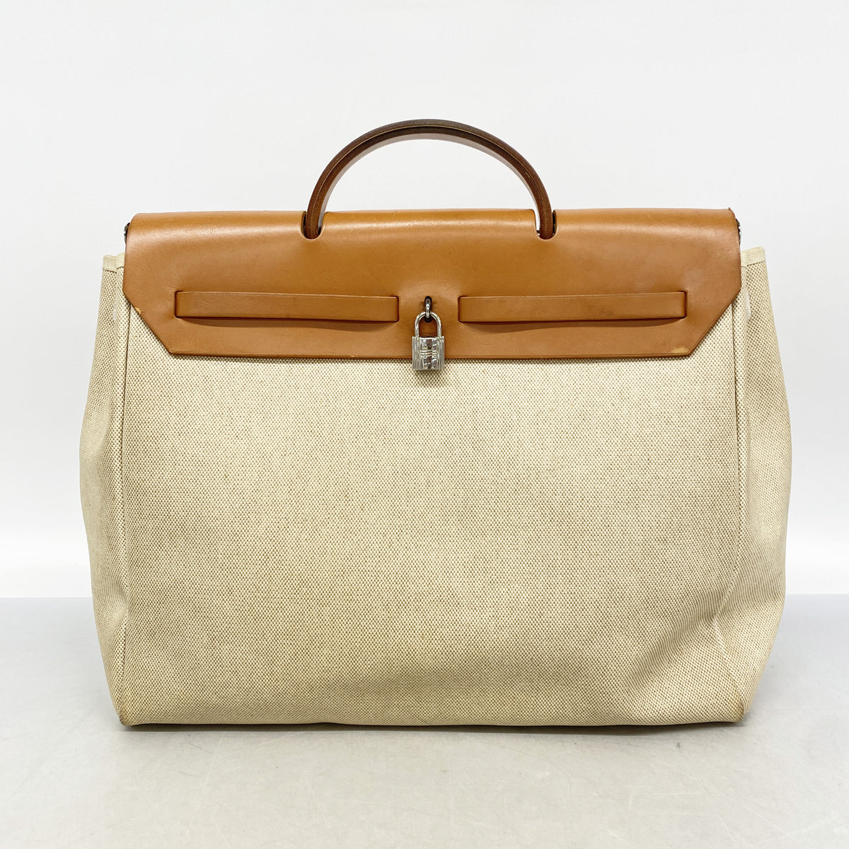 【6id5355】エルメス ハンドバッグ エールバックMM トワルアッシュ ナチュラル シルバー金具 □D刻印【中古】メンズ レディース ユニセックス
