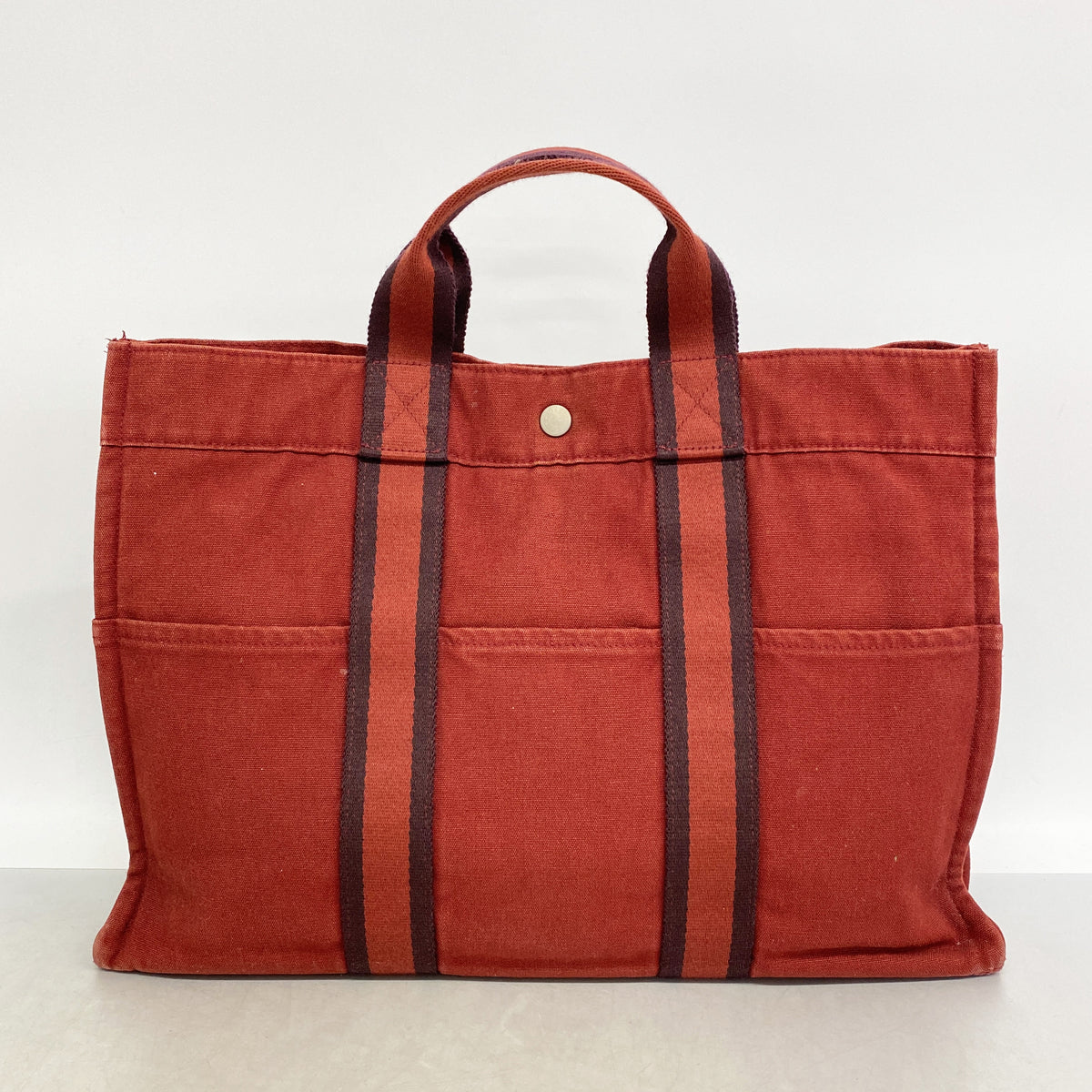 【6id5408】エルメス トートバッグ フールトゥMM キャンバス レッド シルバー金具【中古】メンズ レディース ユニセックス