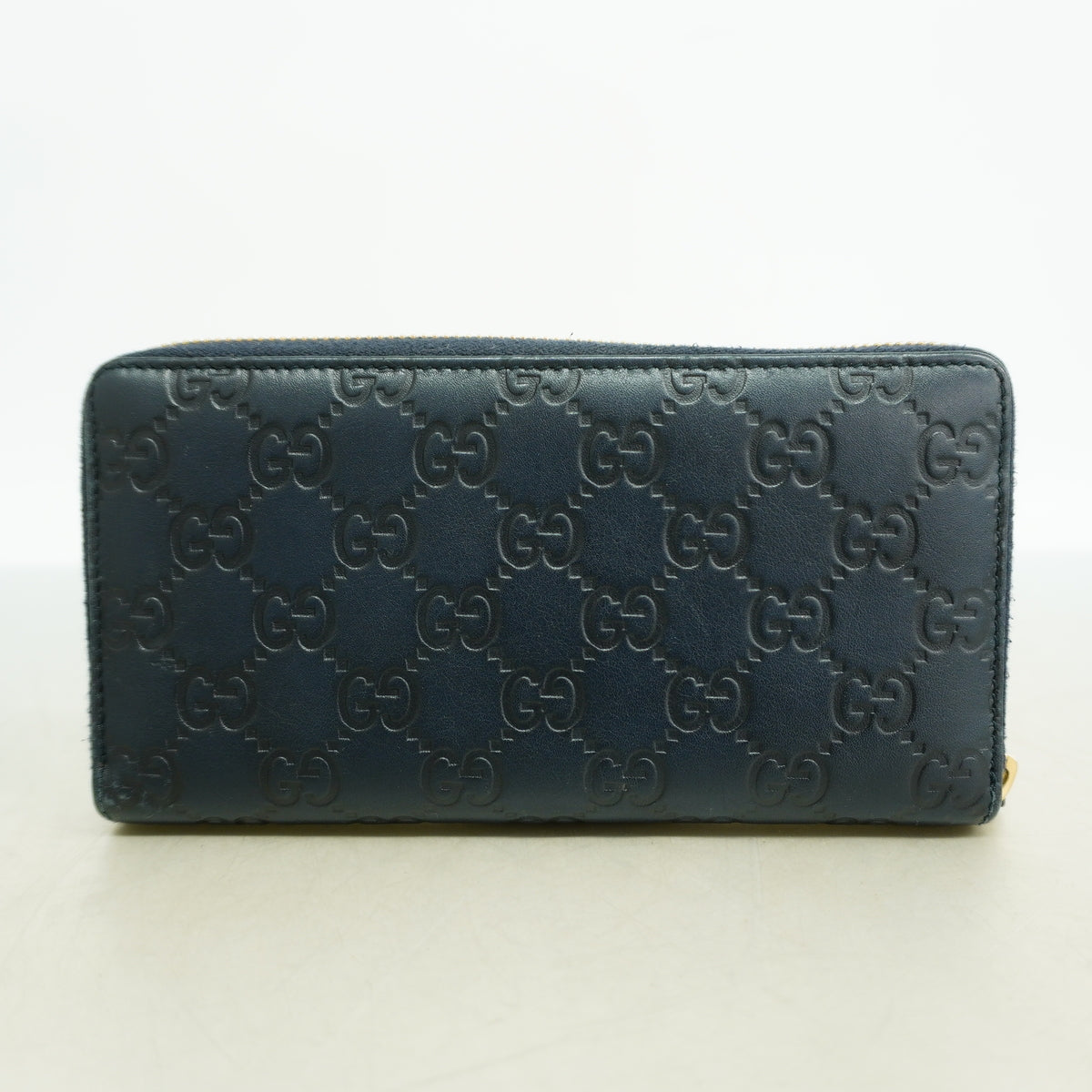 【6id5733】グッチ 長財布 グッチシマ 307980 レザー ネイビー ゴールド金具【中古】レディース