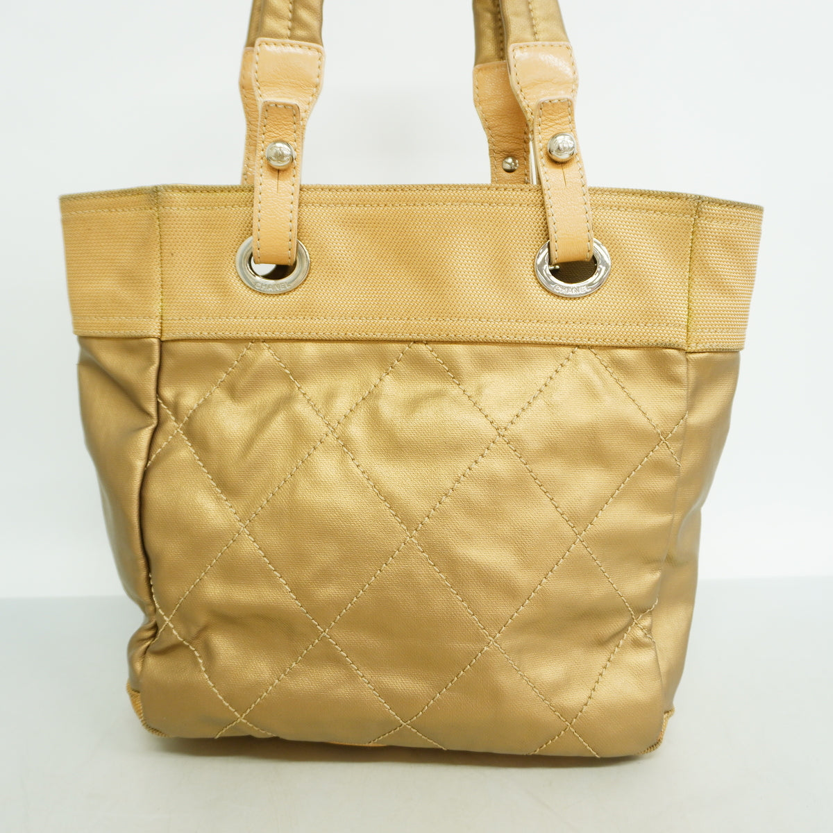 【6id5736】シャネル トートバッグ パリビアリッツ キャンバス ベージュ シルバー金具【中古】レディース