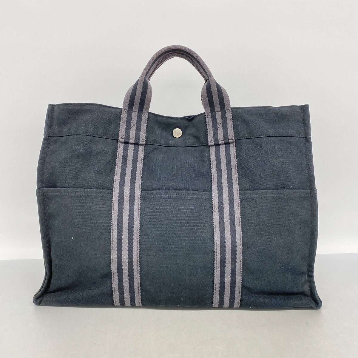 【6id5907】エルメス トートバッグ フールトゥMM キャンバス ブラック シルバー金具【中古】レディース