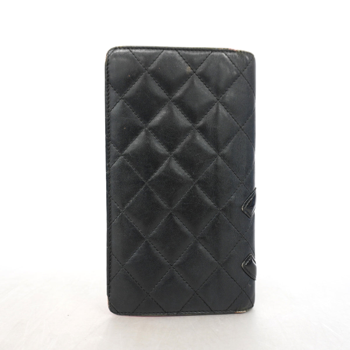【6id6040】シャネル 長財布 カンボン ラムスキン ブラック シルバー金具【中古】レディース