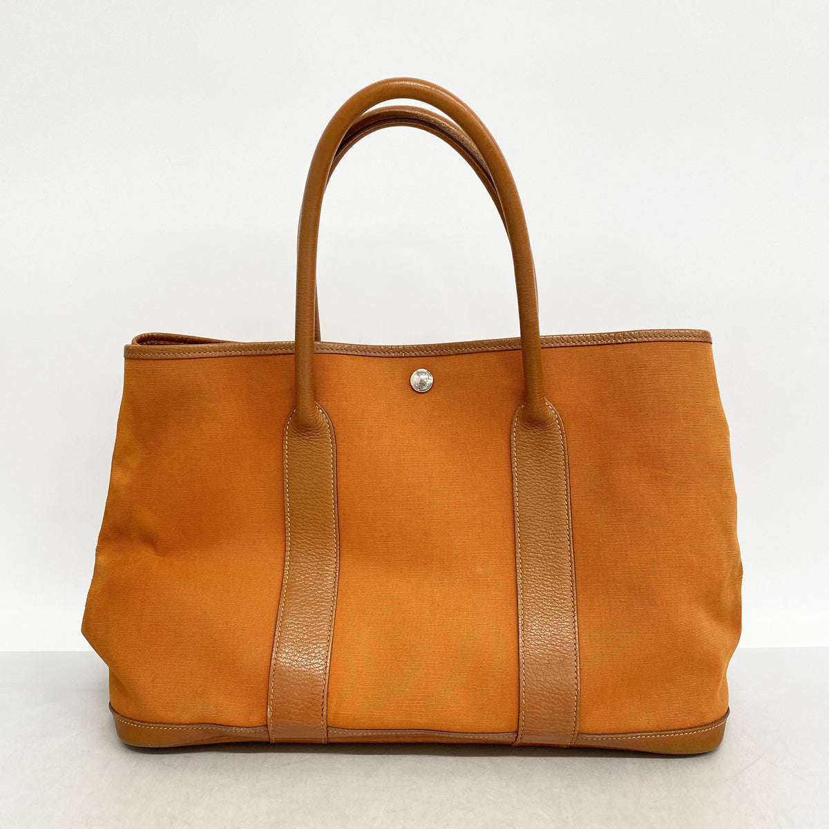 【6id6166】エルメス トートバッグ ガーデンパーティPM トワルオフィシエ オレンジ シルバー金具 □I刻印【中古】レディース