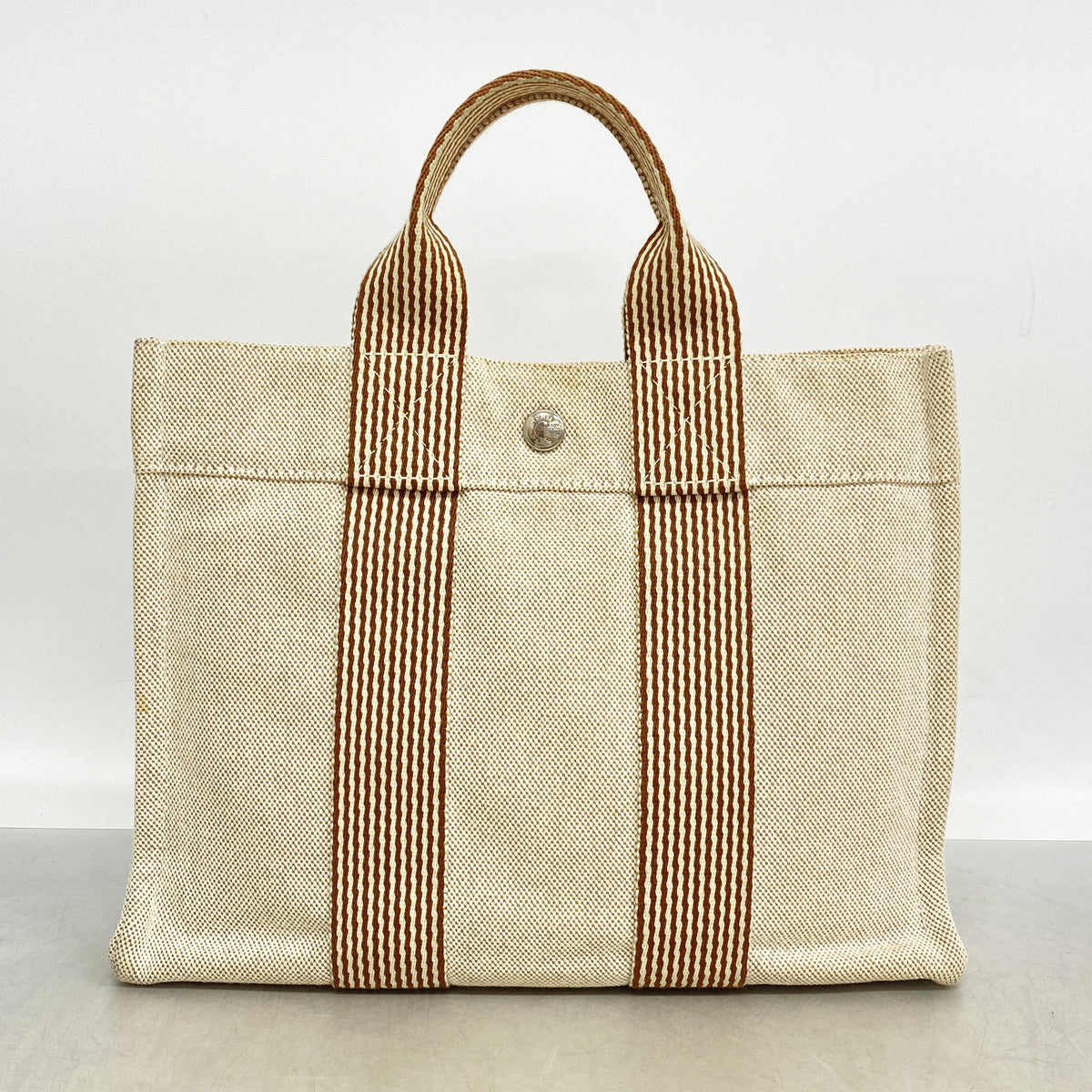 【6id6187】エルメス トートバッグ ニューフールトゥPM キャンバス ベージュ シルバー金具【中古】レディース
