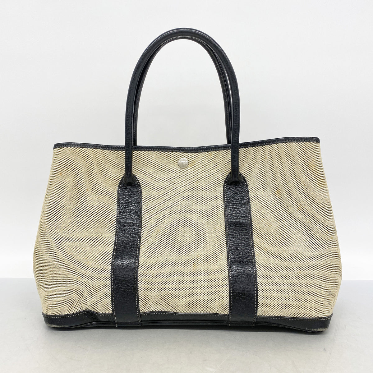 【6id6248】エルメス トートバッグ ガーデンパーティPM トワルアッシュ ブラック シルバー金具 □G刻印【中古】レディース