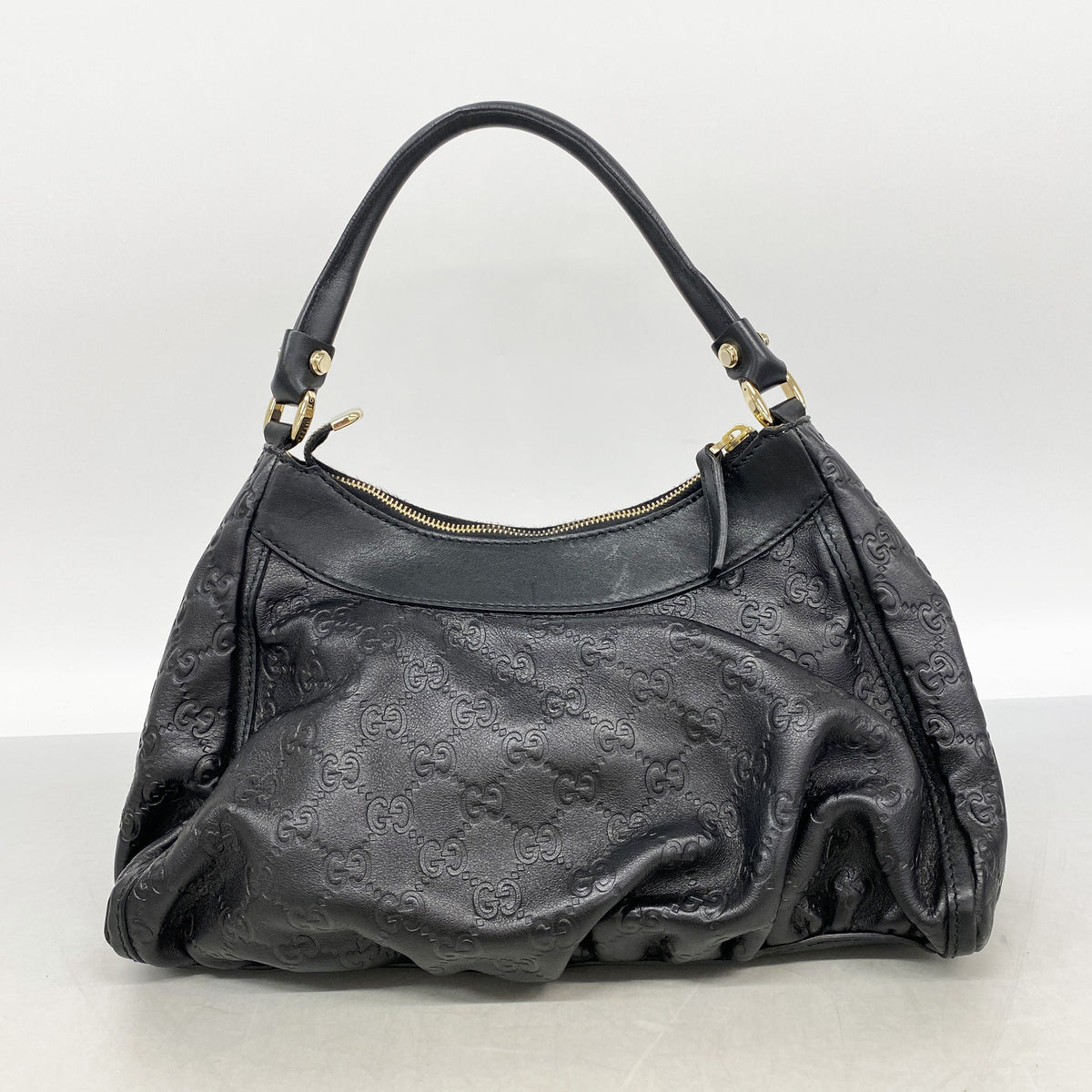 【6id6274】グッチ ショルダーバッグ グッチシマ 190525 レザー ブラック シャンパンゴールド金具【中古】レディース