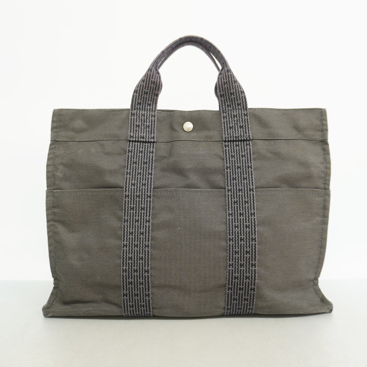 【6ie6408】エルメス トートバッグ エールラインMM ナイロン グレー シルバー金具【中古】メンズ レディース ユニセックス