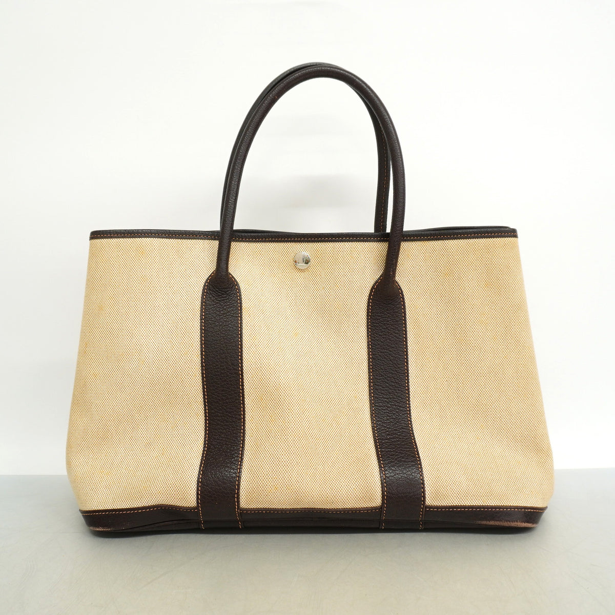 【6ie6487】エルメス トートバッグ ガーデンパーティPM トワルアッシュ ブラウン シルバー金具 □I刻印【中古】レディース