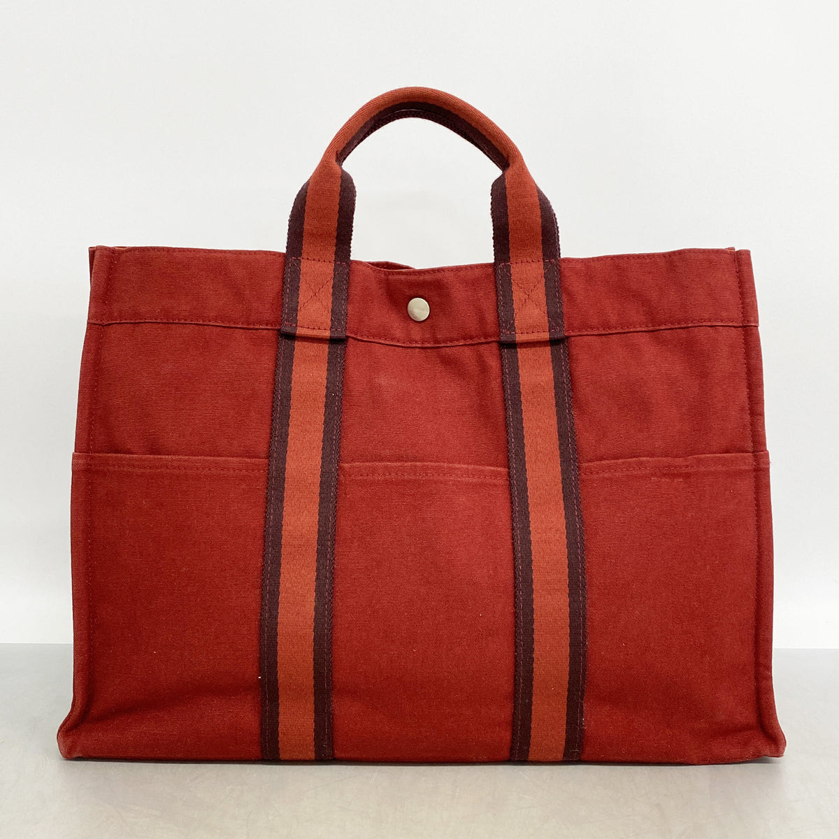 【6ie6686】エルメス トートバッグ フールトゥMM キャンバス レッド シルバー金具【中古】レディース