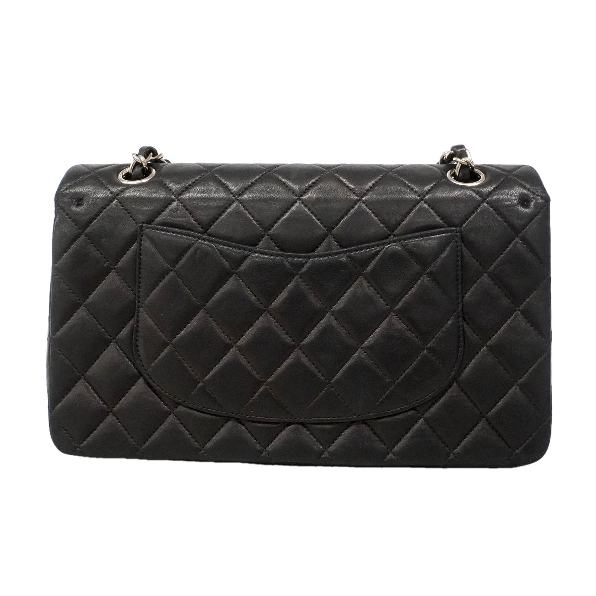 【6ie6790】シャネル ショルダーバッグ マトラッセ Wフラップ Wチェーン ラムスキン ブラック シルバー金具【中古】レディース