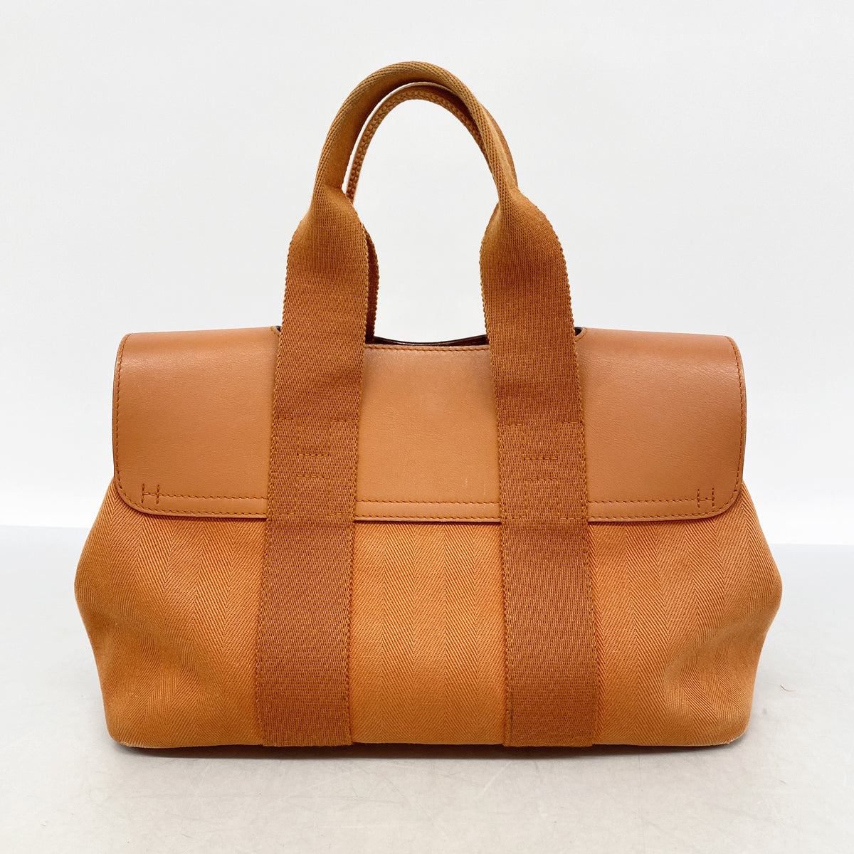 【6ie7081】エルメス トートバッグ ヴァルパライソPM トワルシェブロン オレンジ シルバー金具 □J刻印【中古】レディース