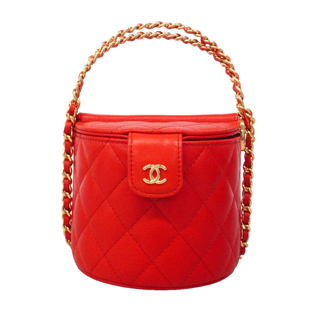 【6ie7136】シャネル バニティバッグ マトラッセ チェーンショルダー ラムスキン レッド ゴールド金具【中古】レディース