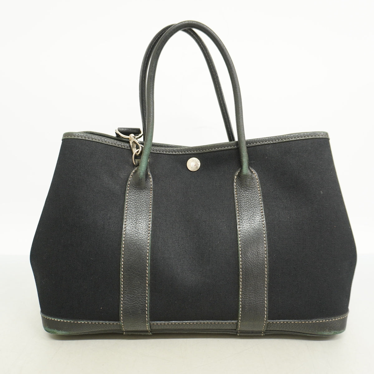【6ie7291】エルメス トートバッグ ガーデンパーティTPM トワルオフィシエ ブラック シルバー金具 □H刻印 2wayバッグ【中古】レディース