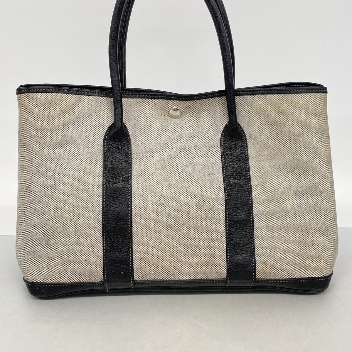 【6ie7332-h】エルメス トートバッグ ガーデンパーティPM トワルアッシュ ブラック ベージュ シルバー金具 □F刻印【中古】レディース