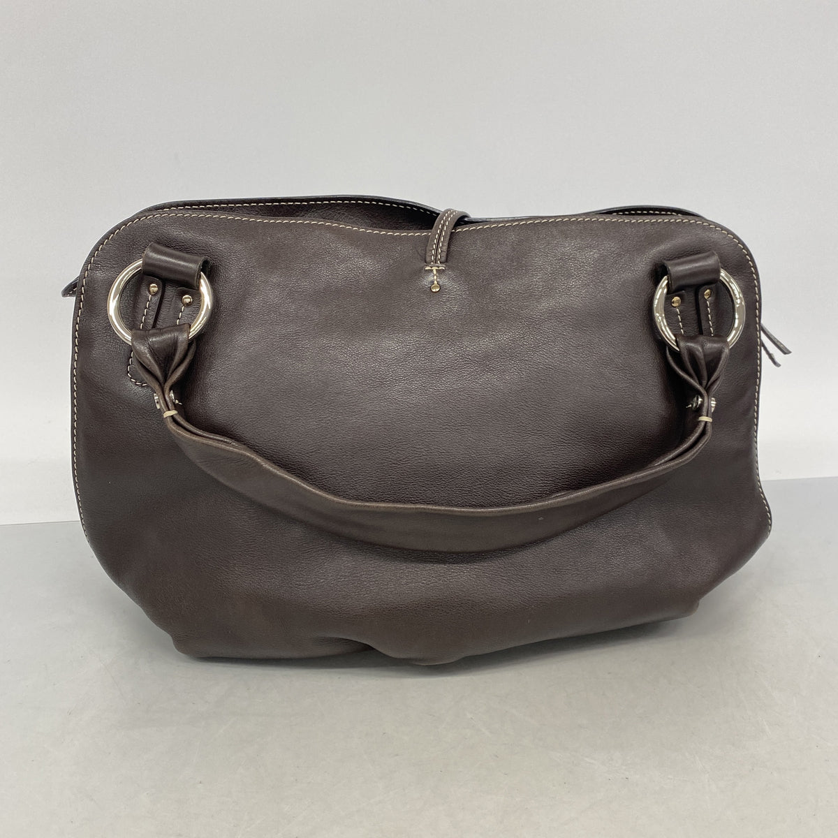 【6ie7349】セリーヌ トートバッグ レザー ダークブラウン シルバー金具【中古】レディース