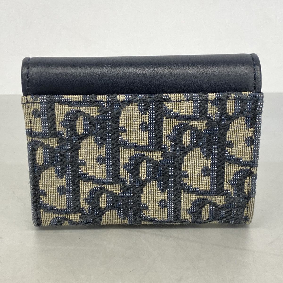 【6ie7381】クリスチャンディオール 三つ折り財布 トロッター キャンバス ネイビー ベージュ ゴールド金具【中古】レディース