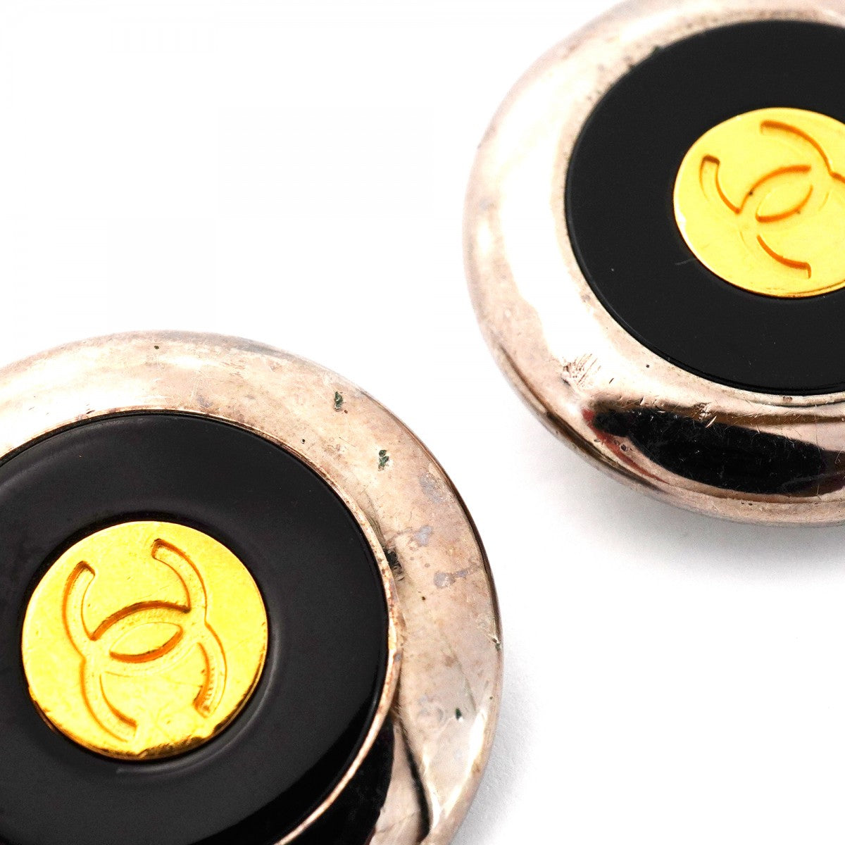 ★SALE【6jcb0582-k】シャネル イヤリング ヴィンテージ ココマーク 丸型 サークル メタル ゴールド シルバー ブラック【中古】レディース