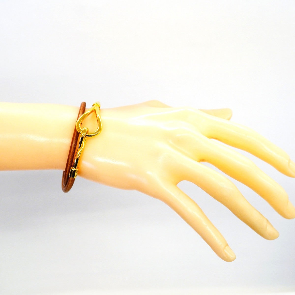 【6jgb0220-k】エルメス ブレスレット ジャンボフック GPメッキ レザー ゴールド ブラウン【中古】レディース
