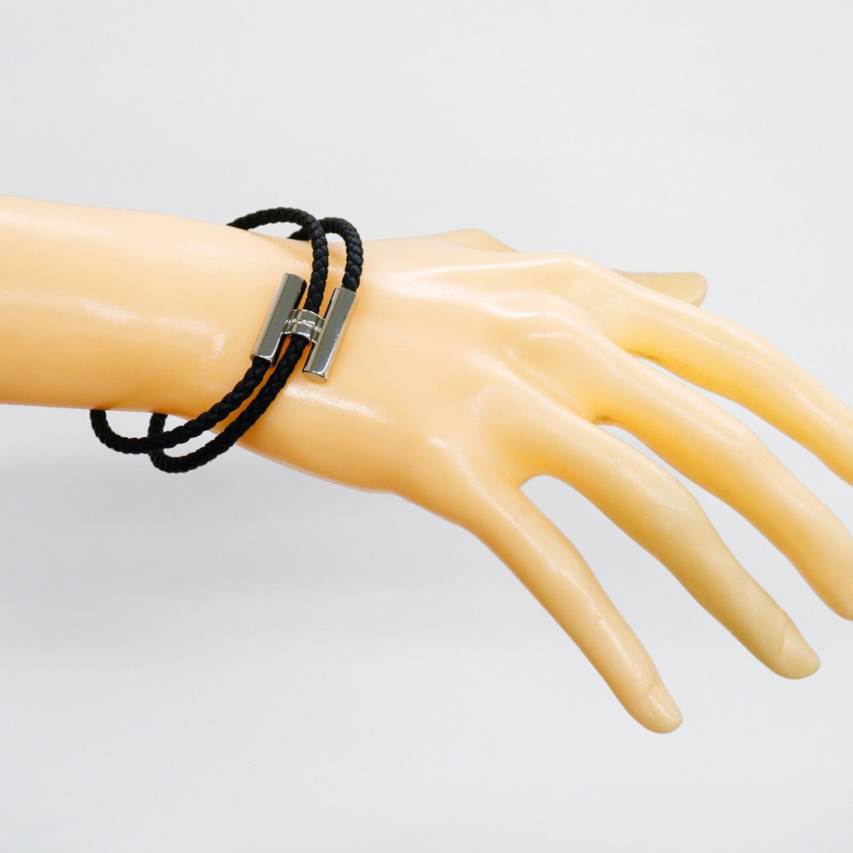 【6jgb0248-k】エルメス ブレスレット トゥルニ メタル レザー シルバー ブラック【中古】メンズ レディース ユニセックス