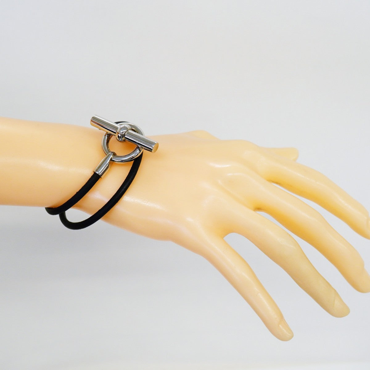 【6jgb0258-k】エルメス ブレスレット チョーカー グレナン メタル レザー シルバー ブラック【中古】メンズ レディース ユニセックス