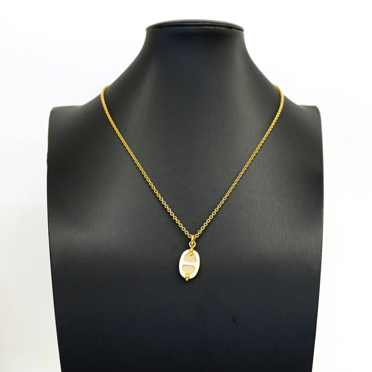【6jhb0308-k】エルメス ネックレス ミニマイヨンPM GPメッキ ゴールド アイボリー【中古】レディース
