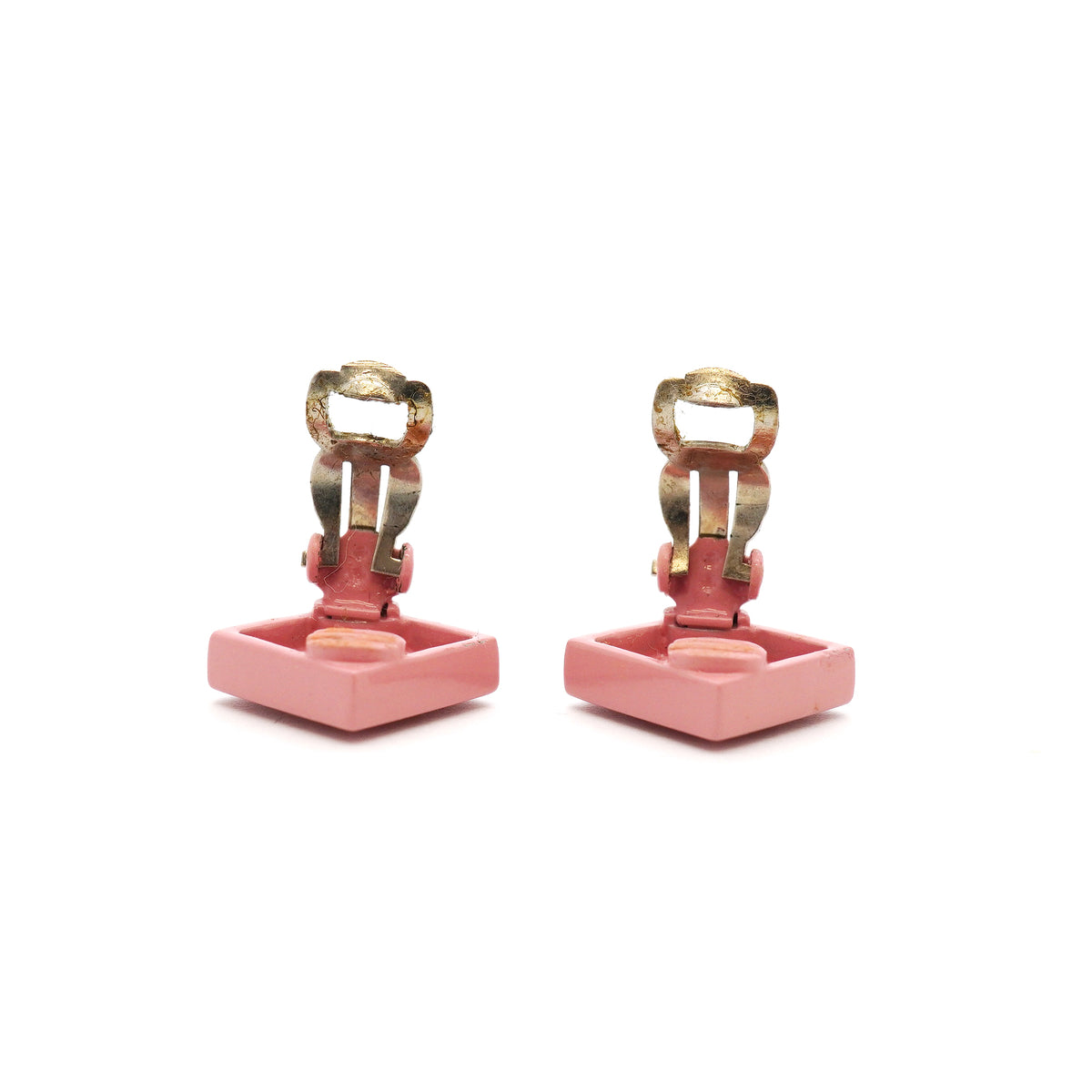 【6jib0272】シャネル イヤリング ココマーク スクエア メタル シルバー ピンク【中古】レディース
