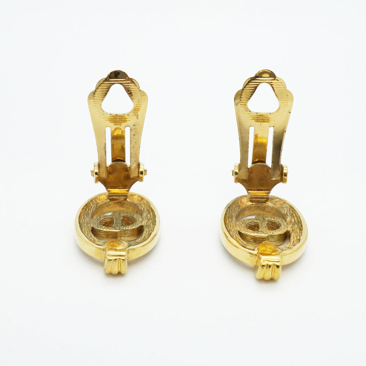【6jib0449】クリスチャンディオール イヤリング CDロゴ GPメッキ ラインストーン ゴールド【中古】レディース