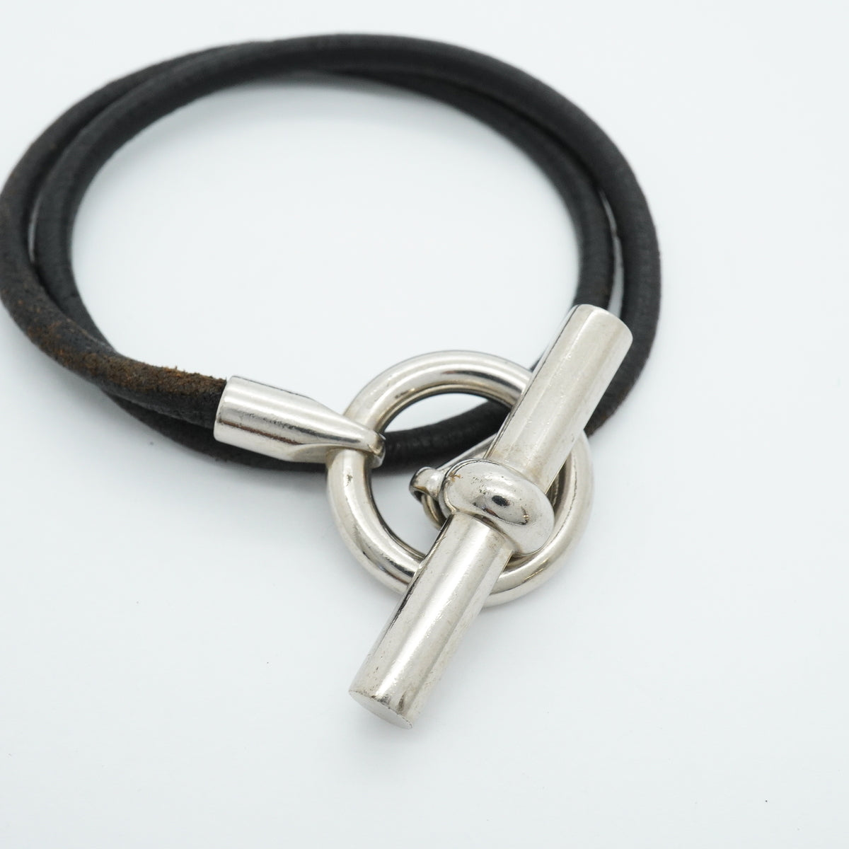 【6jib0451】エルメス ブレスレット グレナン/ドゥブルトゥール メタル レザー シルバー ブラック【中古】メンズ レディース ユニセックス
