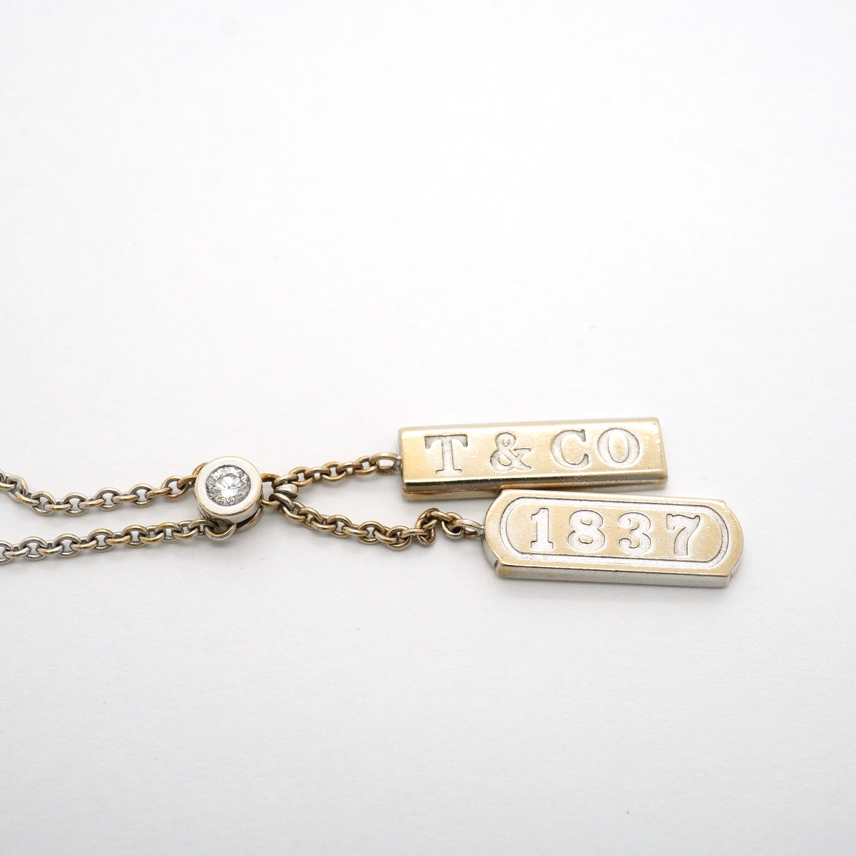 【6jib0480】ティファニー ネックレス 1837/ダブルバー 1PD K18WG ホワイトゴールド ダイヤモンド【中古】レディース