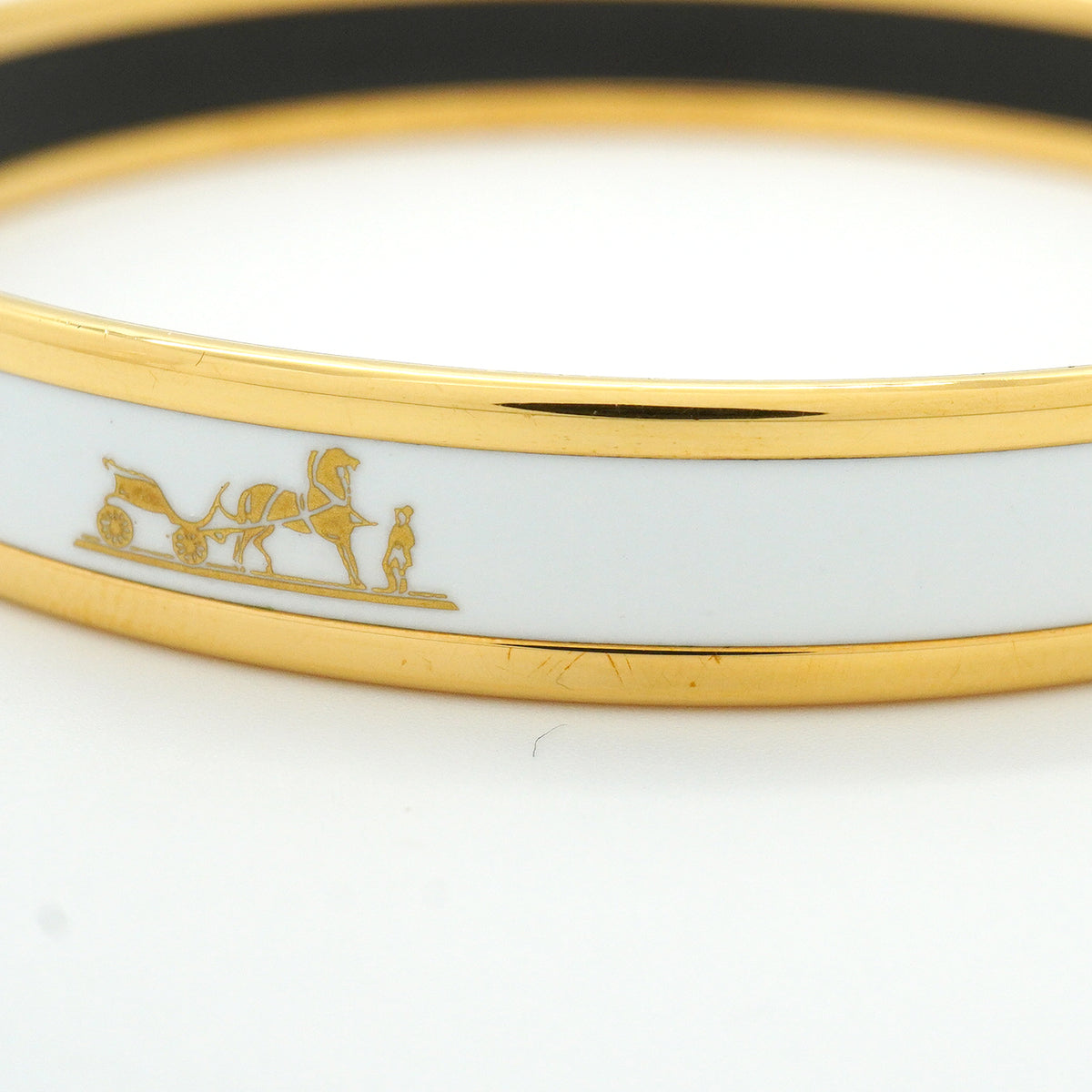 【6jkb0231】エルメス バングル エマイユPM GPメッキ 七宝焼き ゴールド ホワイト【中古】レディース