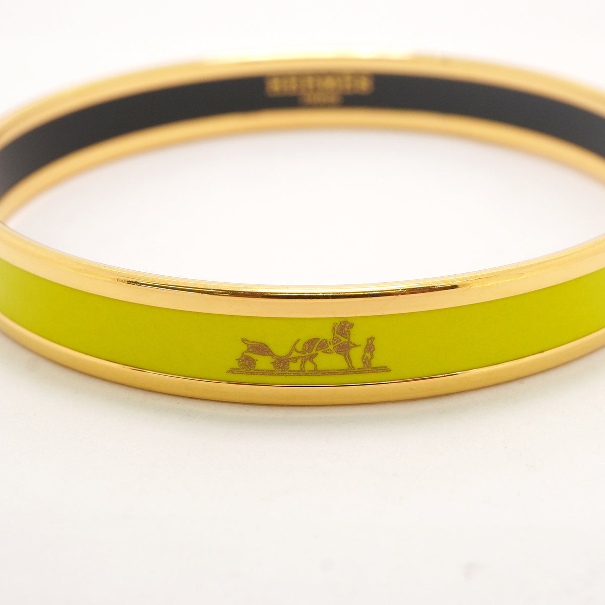 【6jkb0381】エルメス バングル エマイユPM GPメッキ 七宝焼き ゴールド グリーン【中古】レディース
