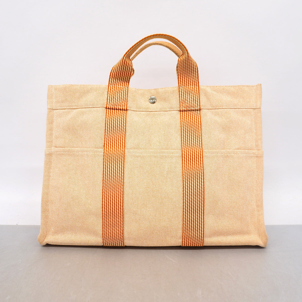 【6ka0318】エルメス トートバッグ ニューフールトゥMM キャンバス オレンジ シルバー金具【中古】メンズ レディース ユニセックス