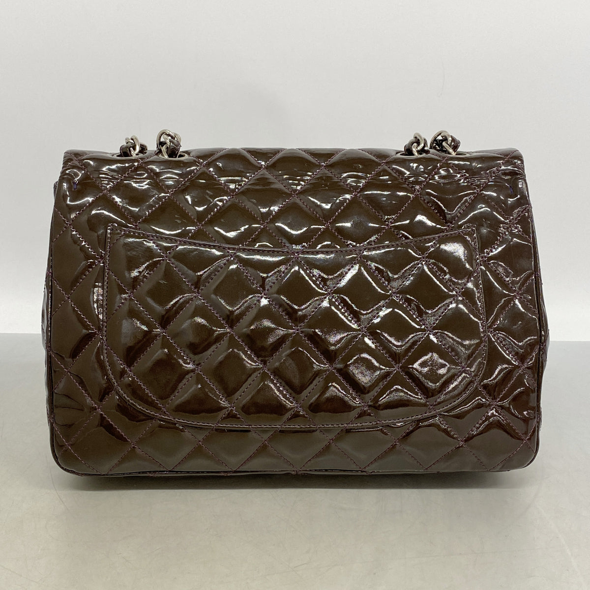【6kb0662】シャネル ショルダーバッグ デカマトラッセ Wチェーン パテントレザー パープル シルバー金具【中古】レディース