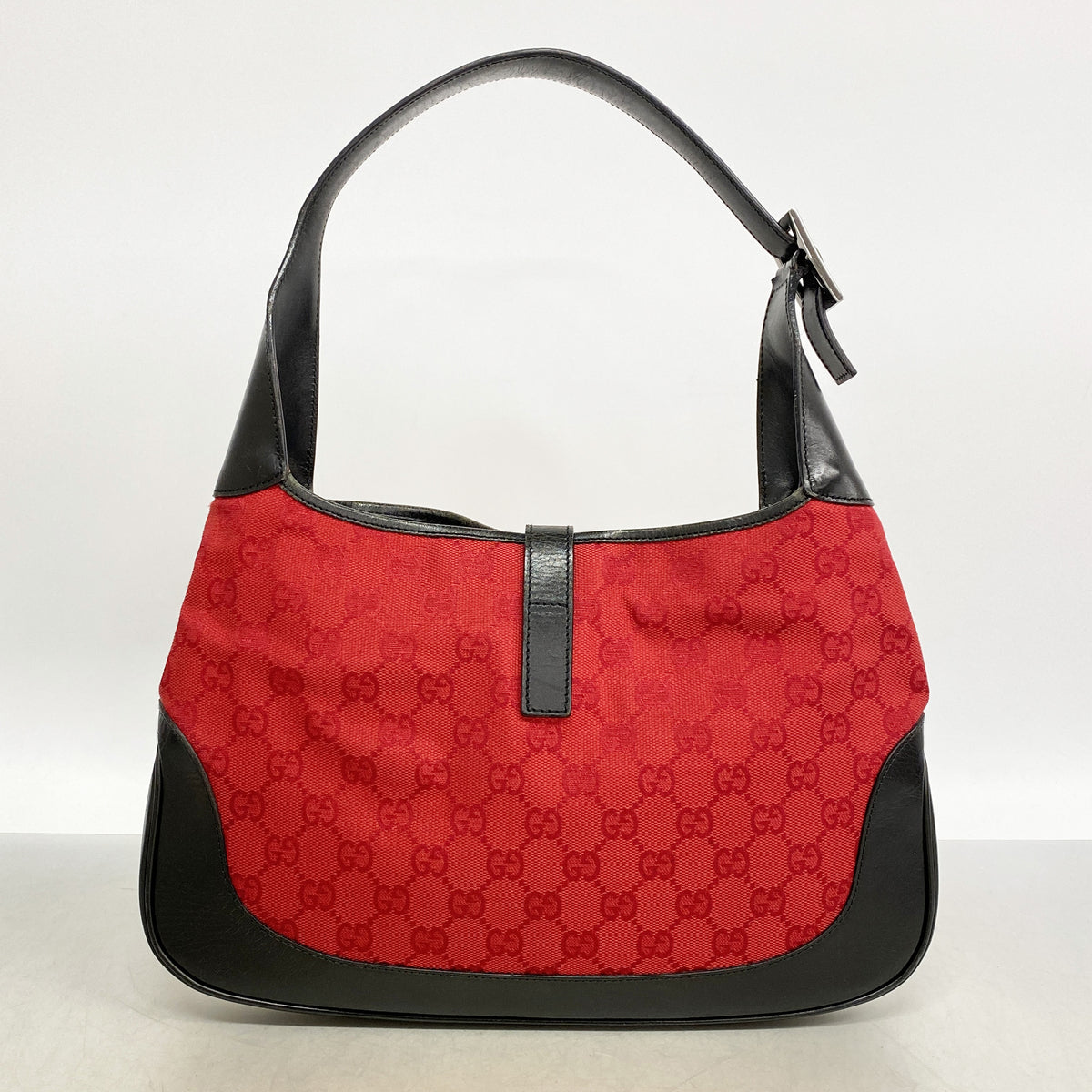 【6kb0876】グッチ ショルダーバッグ GGキャンバス/ジャッキー 001 3306 キャンバス レッド ブラック シルバー金具【中古】レディース