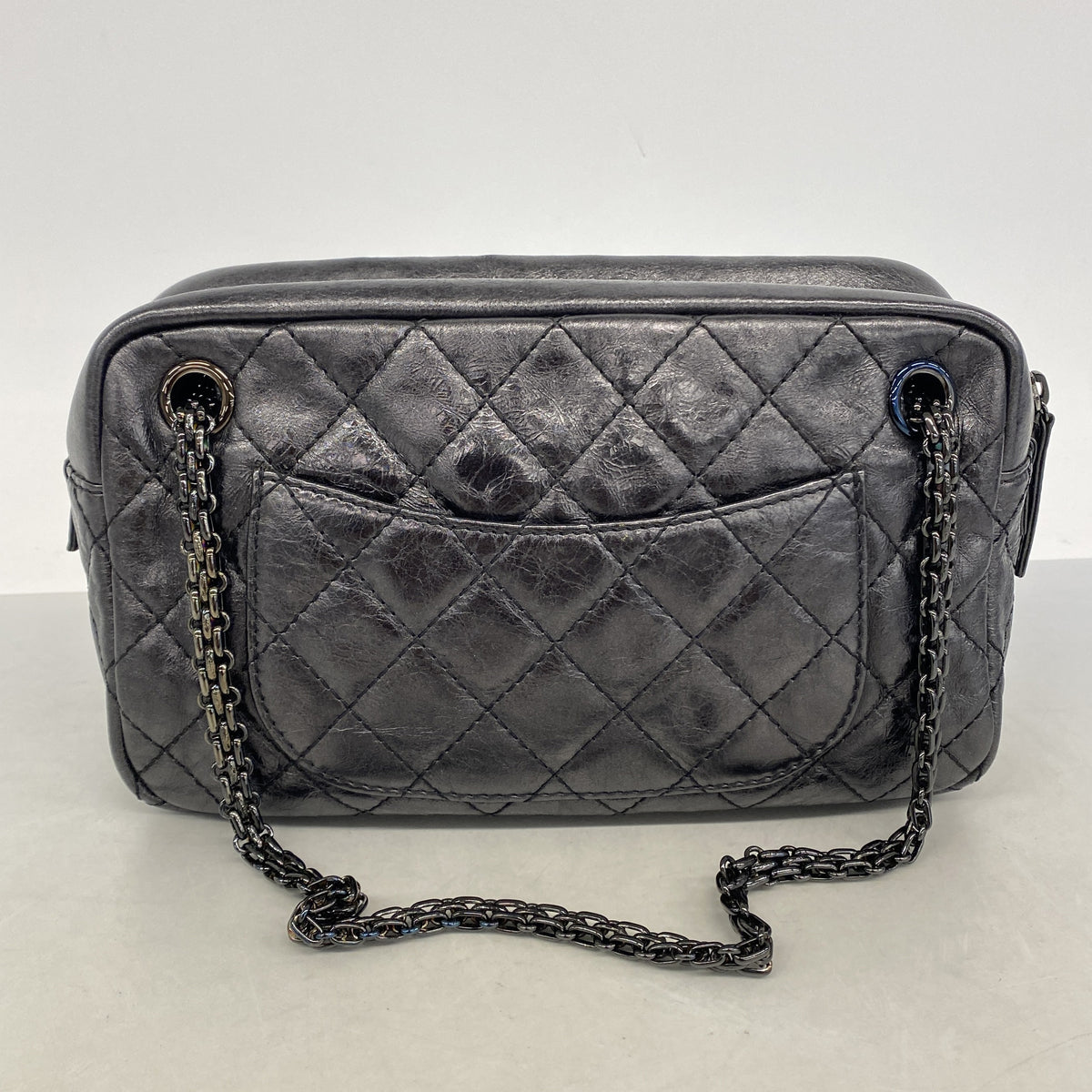 【6kb0889】シャネル ショルダーバッグ 2.55 Wチェーン カーフスキン ブラック【中古】レディース