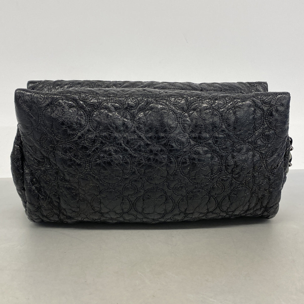 【6kb0890】シャネル ショルダーバッグ カメリア チェーンショルダー レザー ブラック シルバー金具【中古】レディース