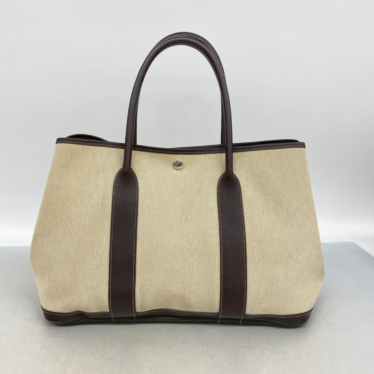 【6kc2207】エルメス トートバッグ ガーデンパーティPM トワルアッシュ ブラウン シルバー金具 □I刻印【中古】レディース