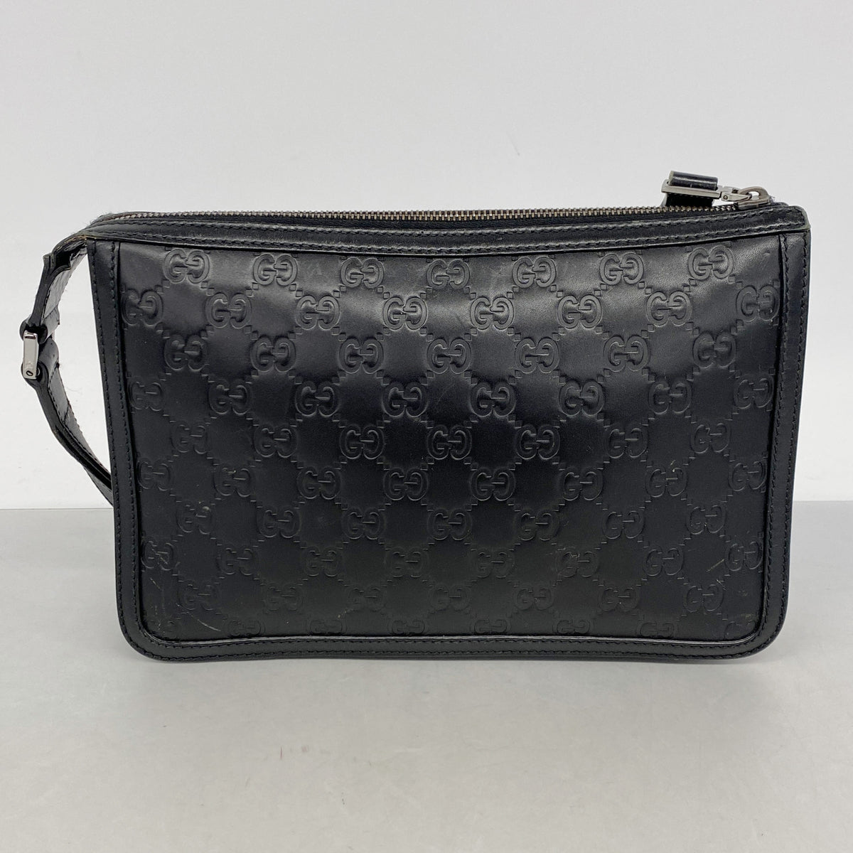【6kc2429】グッチ クラッチバッグ グッチシマ 152600 レザー ブラック シルバー金具【中古】メンズ