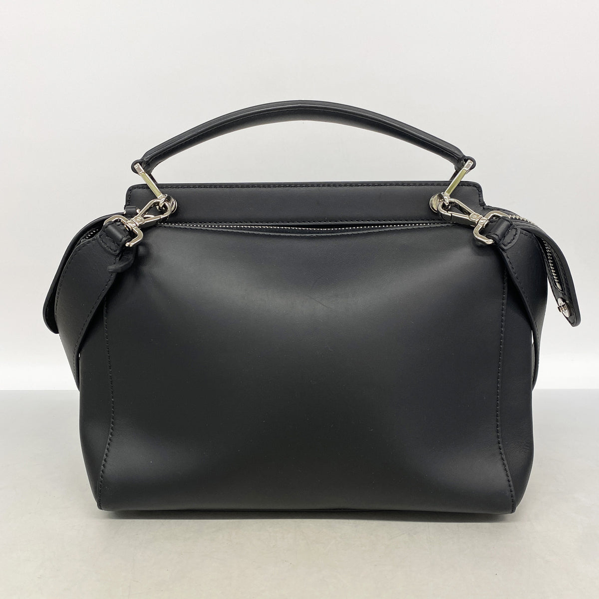 【6kc3048】フェンディ ハンドバッグ ドットコム レザー ブラック シルバー金具 2wayバッグ【中古】メンズ
